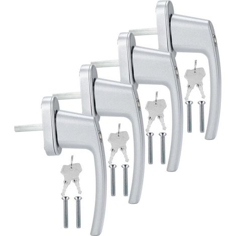 Quatre poignées de fenêtre en alliage d'aluminium, avec serrures assorties, verrouillables et munies d'une clé. (1/5)