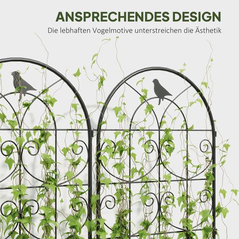 Treillis métallique inoxydable 2 pièces à planter, support pour plantes grimpantes avec motif d'oiseau, 50x120 cm, noir (1/5)