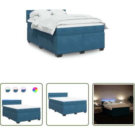Matratze - Boxspringbett mit Matratze Blau 140x190 cm Samt (1/5)