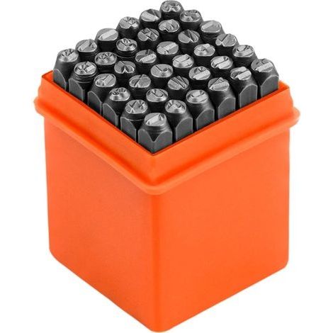 – Poinçons à lettres 36PCS 4mm – Lettres A-Z, chiffres 0-9 – Acier chromé pour marquage métal, bois, cuir – Boîte de rangement orange (1/5)