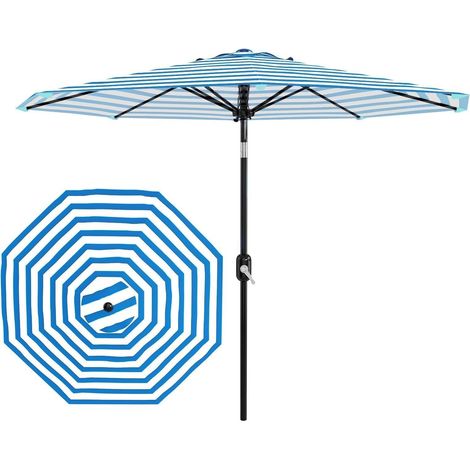 Parasol de terrasse avec protection solaire UPF 50+ – Parasol d'extérieur de 2,7 m avec toile imperméable, à deux couches et aérée, 8 baleines en fibre de verre, inclinaison à manivelle, résistant au