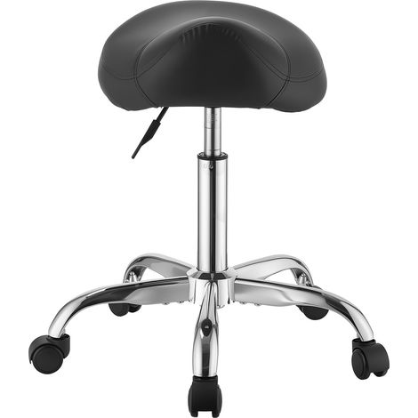 Mophorn Sattelhocker mit 226,8 kg Tragkraft, höhenverstellbarer Rollhocker mit ergonomischem PU-Ledersitz, 360° drehbar, geeignet für Salon, Spa, Bar, Arztpraxen und Massageeinrichtungen, Schwarz (1/5)