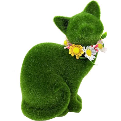 Figurine Chat De Pâques - Texture Flockée Douce - Collier Floral - Décoration Printemps Jardin Patio Intérieur - Lot De 1 (1/5)