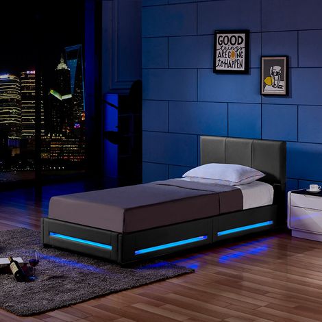 HOME DELUXE - LED Bett ASTEROID - Dunkelgrau, 90 x 200 cm - inkl. Matratze und Lattenrost I Polsterbett Design Bett inkl. Beleuchtung  Polsterbett Bettgestell Familienbett Bett (1/3)
