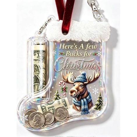 DPorte-monnaie en forme de chaussette de Noël en acrylique, ornement à suspendre pour les billets et les cadeaux, décoration amusante pour le sapin de Noël, ornement réutilisable pour ranger les pièce (1/4)