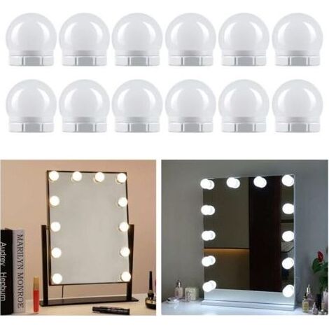 Lumière Miroir Coiffeuse 12 Ampoules Hollywood, Lampe Coiffeuse Maquillage Usb Avec Interrupteur Et Câble(Adjustable), 3 Couleurs Et 10 Luminosité, Eclairage Led Coiffeuse Adhesif Pour Miroir (1/4)