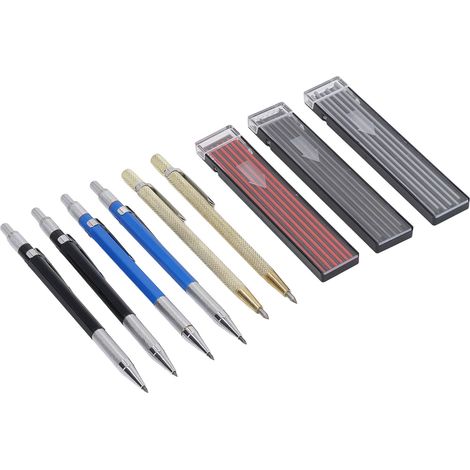 Ensemble de Crayons de Menuiserie 2 Traceurs et 4 Crayons Métalliques avec 36 Mines 2mm pour Charpentier (1/5)