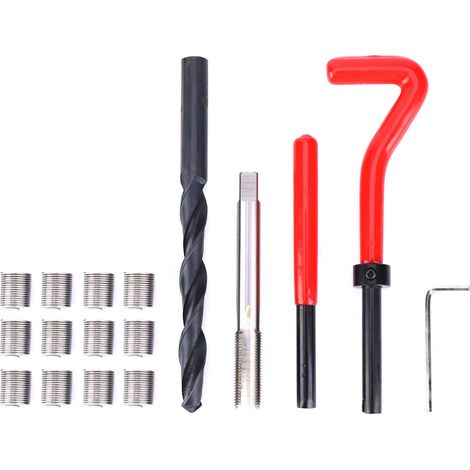 Kit de réparation de filetage 17 pièces en acier inoxydable, clé à tarauder hélicoïdale, outil d'insertion filetée M10x1 (1/5)