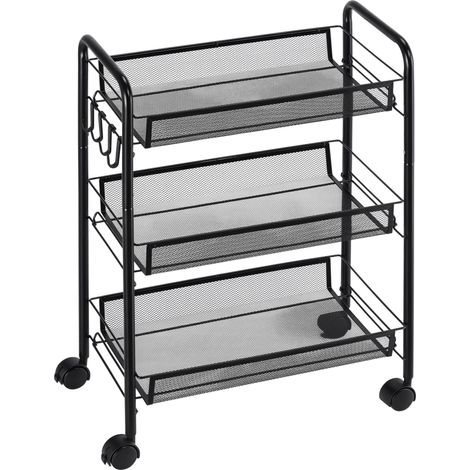 Chariot à 3 niveaux avec paniers desserte à roulettes chariot de rangement roulante 45 x 26,5 x 63 cm Noir