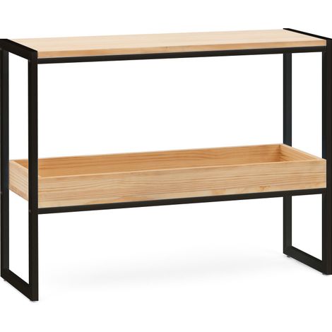 Consola iCub con bandeja 120x32x75cm Negra en madera maciza de pino acabado natural estilo industrial Box Furniture (1/4)