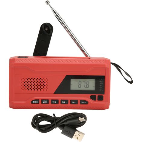 Radio de secours manivelle FM AM WB, radio portable solaire multifonction pour survie en plein air et urgences domestiques.