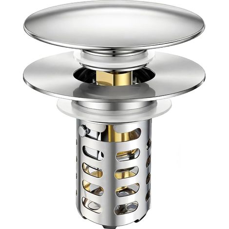 Bouchon Lavabo Pop-Up en Acier Inoxydable avec Filtre, Bonde Évier Universel Anti-Odeur et Anti-Corrosion pour Salle de Bain et Cuisine (1/5)