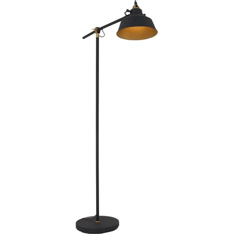 Lampadaire LED Nove noir métal – Abat-jour doré Ø 22cm – Hauteur ajustable jusqu'à 172cm – Socle E27 – Câble 190cm avec interrupteur – Steinhauer (1/6)