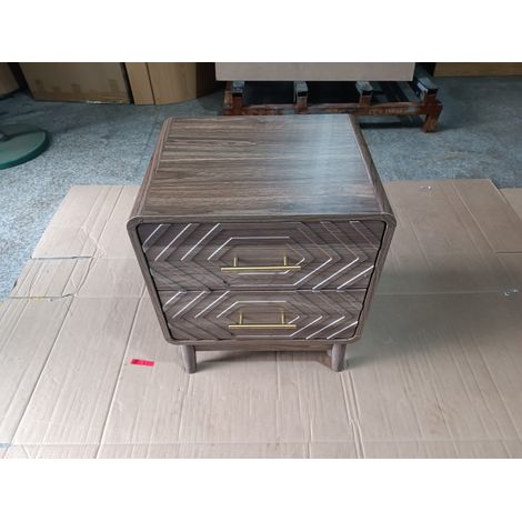 Mesita de noche de MDF con 2 cajones y relieve geométrico 48 x 38 x 56 cm OKWISH (1/5)