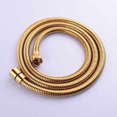 Tuyau de douche, tuyau de douche flexible anti-torsion doré de 1,5 m en acier inoxydable avec connecteurs en laiton massif (1/5)