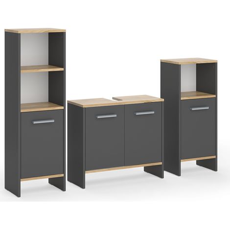 Meubles bain Karli, Anthracite/chêne doré, 3 pièces, Vicco
