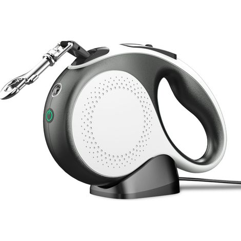 Guinzaglio retrattile per cani da 5 m con luce LED ricaricabile, guinzaglio retrattile per cani (fino a 30 kg), con chiusura a pulsante singolo, nastro in nylon con cuciture riflettenti. (1/5)