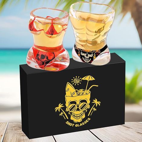 Verres à Shot en Verre avec Motif Tête de Mort, Verres à Shot pour Whisky, Tequila, Vodka, Brandy, pour La Maison, Les Bars et Fête (1/5)