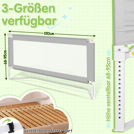 Wolketon 3x Bettgitter Bettschutzgitter Kinderbettgitter klappbarer Babybettgitter Rausfallschutz für Kinder Elternbetten Bett Grau (2x200cm+1x150cm)