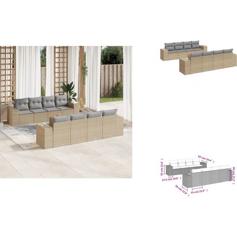 Salon de jardin avec coussins 9 pcs beige résine tressée - Salon De Jardin - Meuble Extérieur - Set Salon - Résine Tressée - Polyrotan (1/3)