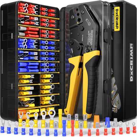 Kit Pince à Sertir et Cosses Électriques, 0,34–6mm², 30 Types Connecteurs Isolés et Pince à Cliquet – Assortiment Cosses Rondes, Plates, Prolongateurs – pour Auto, Électronique, Bricolage (1/5)
