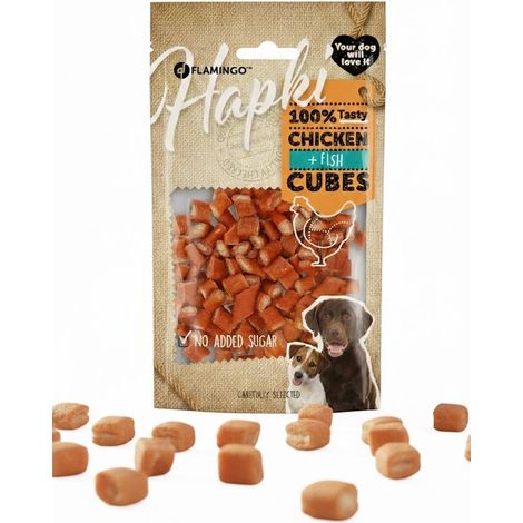 Friandises Hapki Morceaux au Poulet et au Poisson 85 g pour Chien - Flamingo (1/4)