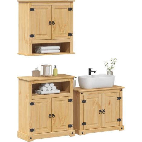 Set Mobili da Bagno 3 pz Corona in Legno Massello di Pino vidaXL