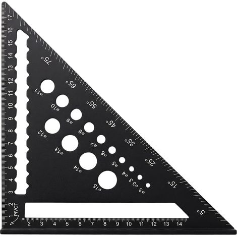 Escuadra de carpintero de 180 mm, triangular reforzada, ángulo de 45 a 90 grados, regla multifuncional de aluminio, herramienta de medición de alta precisión, para carpinteros, techadores e ingenieros (1/5)