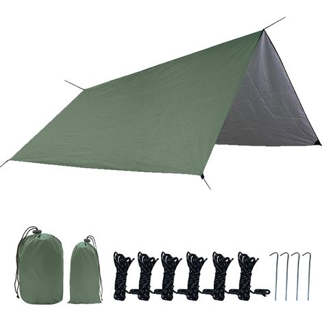 Voile d'ombrage imperméable de 3 x 3 m (10 x 10 pi), résistante aux UV, avec piquets, corde et sac de rangement pour terrasse, jardin et cour. Idéale pour les activités extérieures. (1/2)