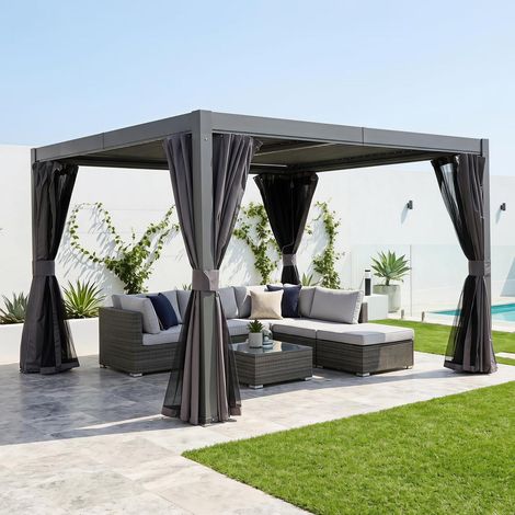 Lamellenpergola 3x3m Grau, Wasserdicht, Verstellbares Dach, Alu Terrassenüberdachung (1/5)