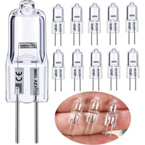 G4 12V 10W halogen bulb, pack of 20, dimmable, warm white 2800K, long life, for under-cabinet or chandelier lighting. (1/5)