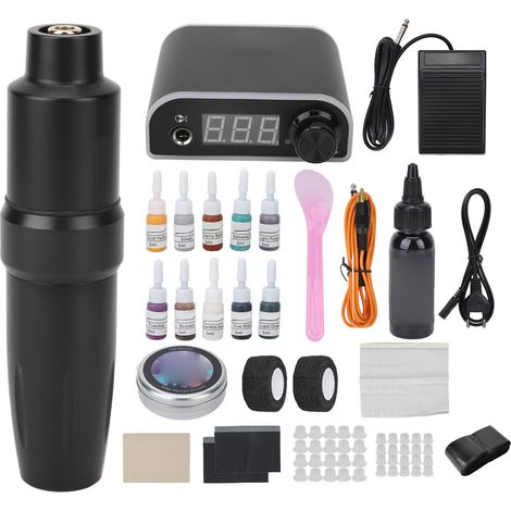 Kit machine à tatouer rotatif stylo LED avec bloc d’alimentation anti-fatigue, kit complet de tatouage 100-240V prise UE (1/5)