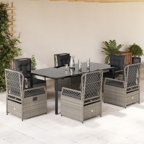Ensemble à manger de jardin et coussins 7 pcs-Salon de jardin gris clair rotin 154079 (1/5)
