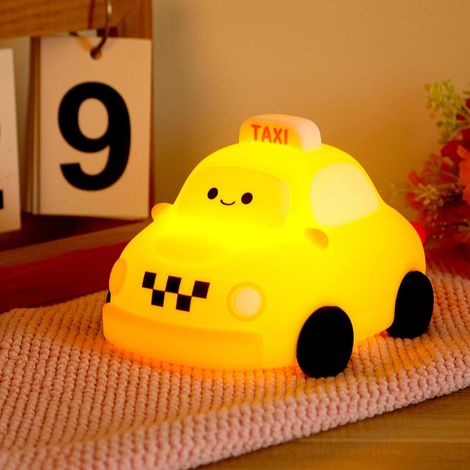 Veilleuse taxi mignonne pour enfants - 3 niveaux d'intensité LED réglables, silicone doux au toucher, rechargeable - Idéale pour la chambre d'enfant, la crèche, comme veilleuse pour bébé ou cadeau de (1/5)