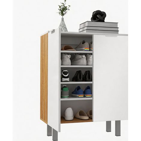 Scarpiera Moderna per 15-20 Paia di Scarpe, 5 Ripiani e Chiusura Ammortizzata, Bianco Lucido