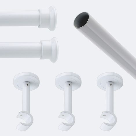 Kit de tringle à rideaux Blanc 250cm Diam.20mm Embout Chapeau - Fixation Mur - Boulet (1/3)