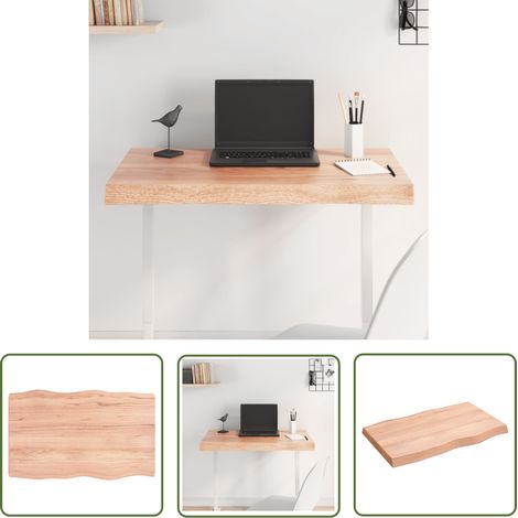 The Living Store Tischplatte 80x50x(2-6) cm Massivholz Behandelt Baumkante - Holztischplatte - Eichentischplatte - Esstischplatte - Tischplatte Massiv - Wohnzimmer Deko (1/5)