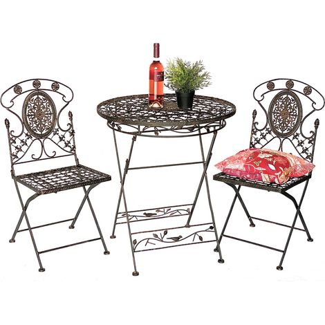 DanDiBo Ensemble de jardin en fer antique Bistro AVIS Table de bistrot avec 2 chaises pliantes en métal Table de jardin (1/3)