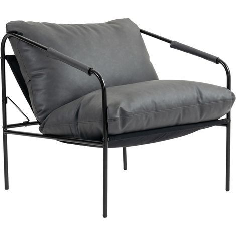 Lounge-Sessel aus PU-Leder und Metallgestell mit dicken Kissen, 74,5 x 75 x 77 cm, Anthrazitgrau (1/5)