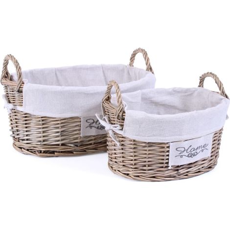 Cesto ovale in vimini grigio home foderato 41x30h18 set due