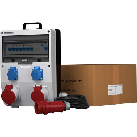 Tableau électrique de chantier avec câble ECO-S/FI 32 A, 16 A, 2 x 230 V, prise Schuko, Doktorvolt DV-9757-D (1/5)
