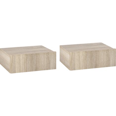Set 2 Comodini Sospesi con Cassetti, Comodini Camera da Letto in Truciolato, Stile Moderno, 40x30x15 cm, Color Legno