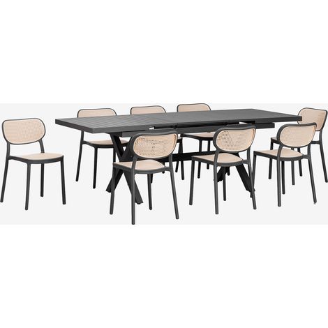 Set tavolo rettangolare allungabile 180-240x90 cm Karena e 8 sedie da giardino in alluminio Omara SKLUM