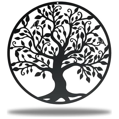 Metal Tree of Life Wall Decor Silhouette Art Gift Indoor Outdoor Garden Home Decor (Black, 28 x 28cm) (1/5)
