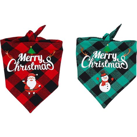 Bandana Chien - Imprimé Noël Triangle 64x44x44 cm - Tissu Coton Doux - Pour Chiens Taille Petite à Moyenne - Lot de 2 (1/5)