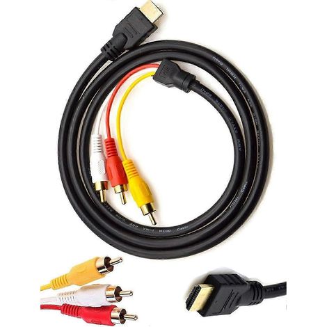 Câble HDMI vers RCA, 1,5 m (5 pi), câble adaptateur convertisseur de composants audio/vidéo HDMI mâle vers RCA 3 canaux pour téléviseur HD (noir). (1/5)