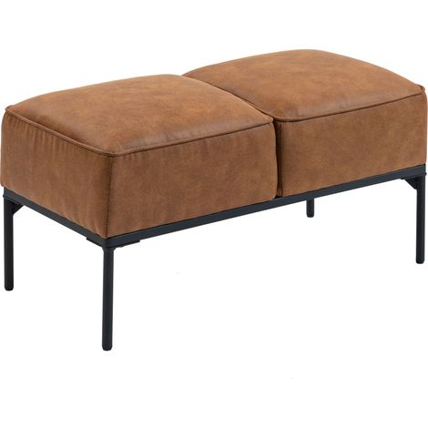 HOMCOM taburete pie de cama, banco pie de cama moderno con asiento acolchado grueso y patas de acero, cuero sintético, 80x40x46 cm, marrón