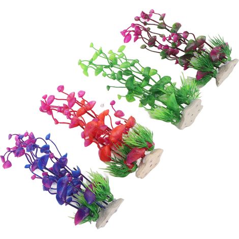 Plantes artificielles réalistes et colorées pour aquarium (lot de 4) - Décorations pour aquarium domestique ou de bureau (1/5)