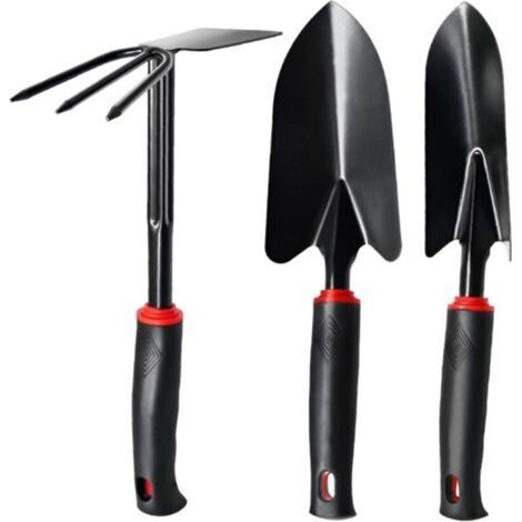 Kit de jardinage 3 pièces – Ensemble d'outils de jardin en acier inoxydable avec poignée antidérapante, truelle de jardinage, transplantoir et double houe pour potager, serres, jardinières et bêchage