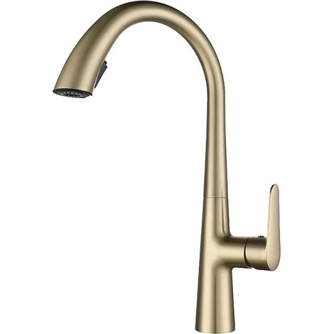 Robinet de cuisine télescopique dissimulé en cuivre massif (laiton doré - G1/2) avec douchette extractible universelle pour eau chaude et froide, idéal pour le lavage des légumes et l'évier. (1/5)